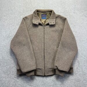 VINTAGE Pendleton Jacket Mens L Tan Brown Wool Country Traditionals Bomber USA